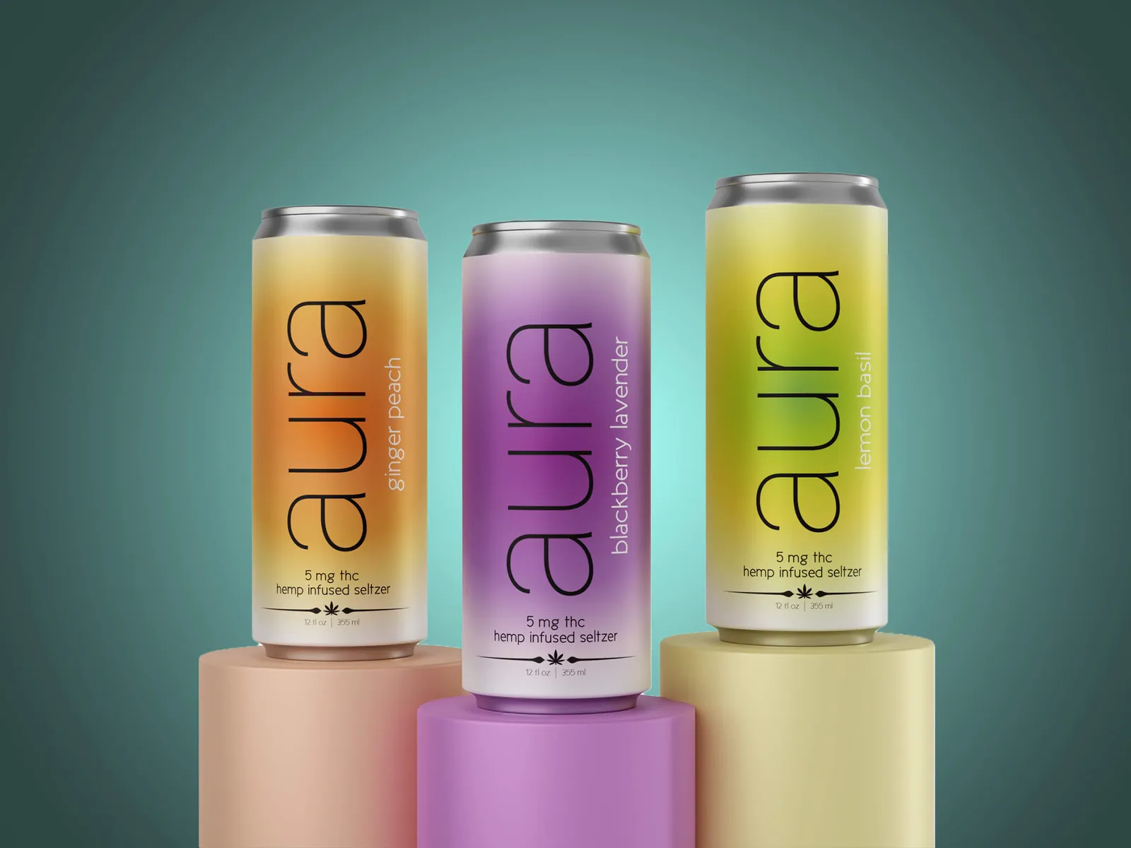 Aura Hemp Infused Seltzer — Photorealistic Food & Beverage 3D Product Rendering & CGI Visualization by 3diz Studio