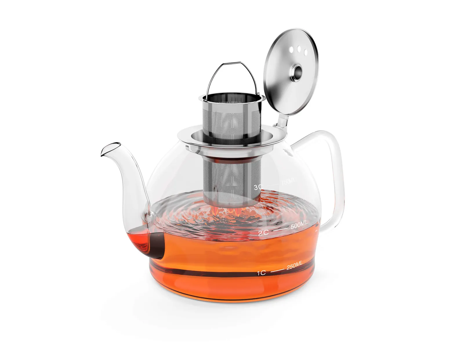 Glass Teapot with Stainless Infuser 3D Product Rendering by 3diz Studio